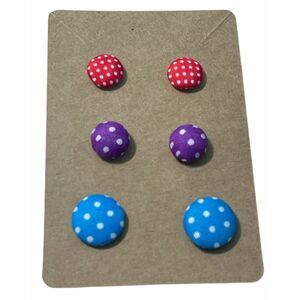 Fabric Covered Button Earring Stud Set‎ Polka Dot